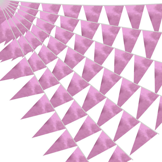 20M/65FT Pink Triangle Pennant Banner Flag Metallic Fabric Bunting Garland for Christmas Graduation Wedding Engagement Anniversary Bachelorette Birthday Bridal Shower Valentines Hen Party Supplies