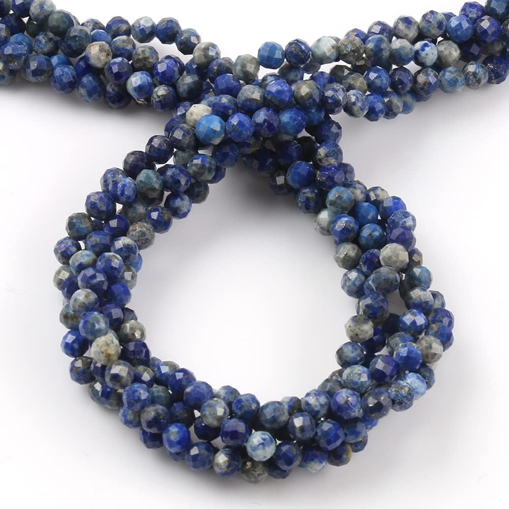 Song Xi 120pcs 3mm Natural Lapis Lazuli Gemstone Beads Faceted Round Loose Stone Beads for Jewelry Making