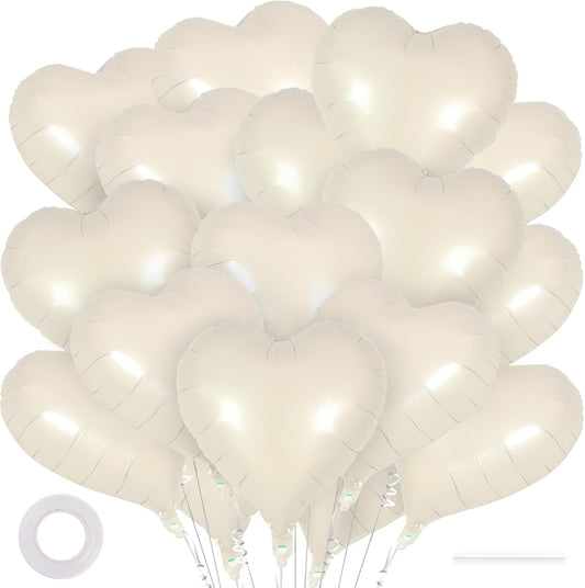 24 Pcs Cream Heart Balloons,18 inch Heart Shape Foil Balloons Love Balloons Valentine Balloons for Birthday Party Wedding Engagement Party Baby Shower Valentine Day Decorations (Cream)