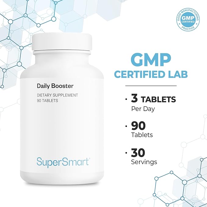 SUPERSMART - Daily Booster - with PQQ, Acetyl L-Carnitine & R-Lipoic Acid - Boost Your Daily Multivitamin Supplement | Non-GMO & Gluten Free - 90 Tablets