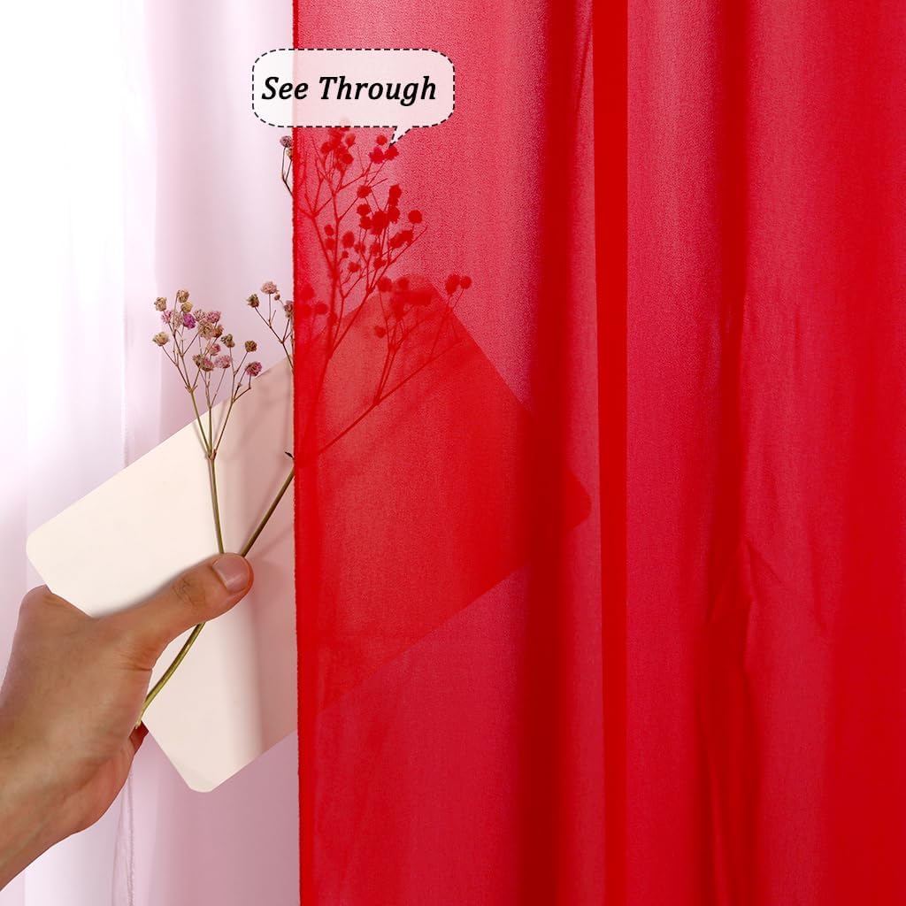 2 Panles Red Chiffon Ceiling Drapes 20Ft Wedding Arch Draping Fabric Red Sheer Chiffon Fabric Drapery Outdoor Arbor Party Ceremony Stage Wedding Decoration