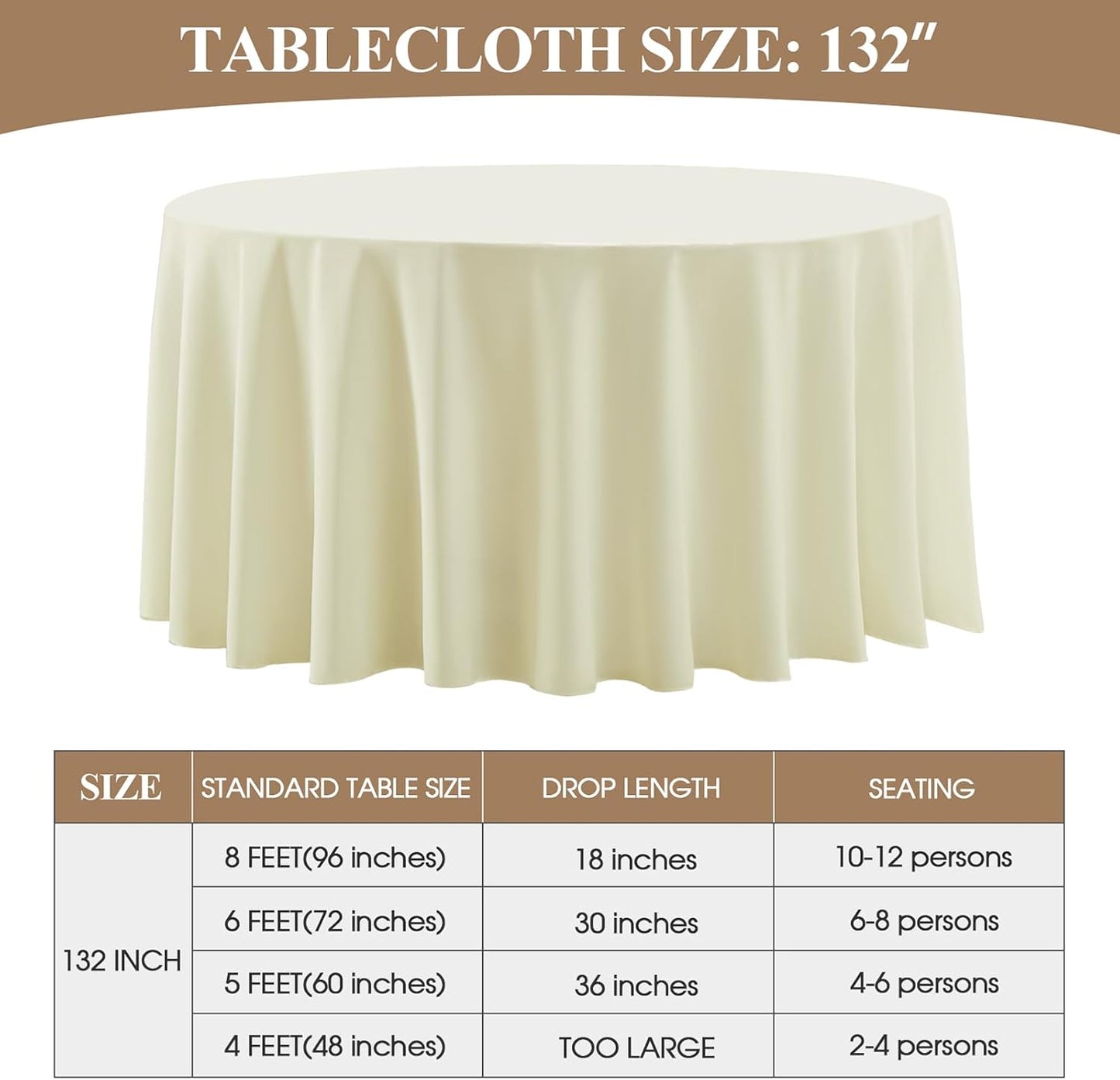 Round Tablecloth 132 Inch 10 Pack Ivory Tablecloths Washable Decorative Linen Polyester Table Clothes Cover for Dining Table Banquets Buffet Parties and Wedding