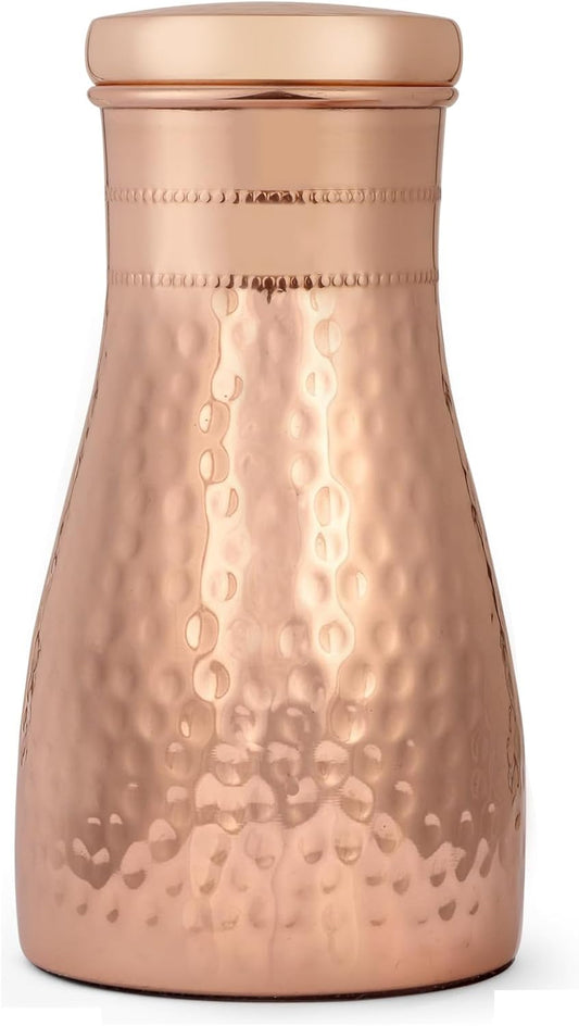 100% Pure Copper Water Bottle - 34 OZ/1 Liter - Handmade Leak Proof Vessel For Drinking With Ayurvedic Health Benefits for Sports Fitness Yoga, Gym, Office, Hiking (Hammered Carefe)
