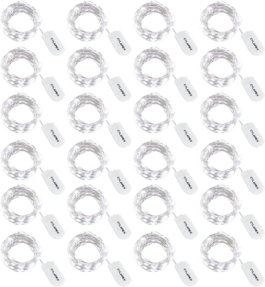 CYLAPEX Pack of 24 Cool White Fairy Lights String Battery Operated Fairy Lights, 3.3ft 20 LEDs Firefly Lights Silver Coated Copper Wire Lights for DIY Decor Christmas Decoration Costume