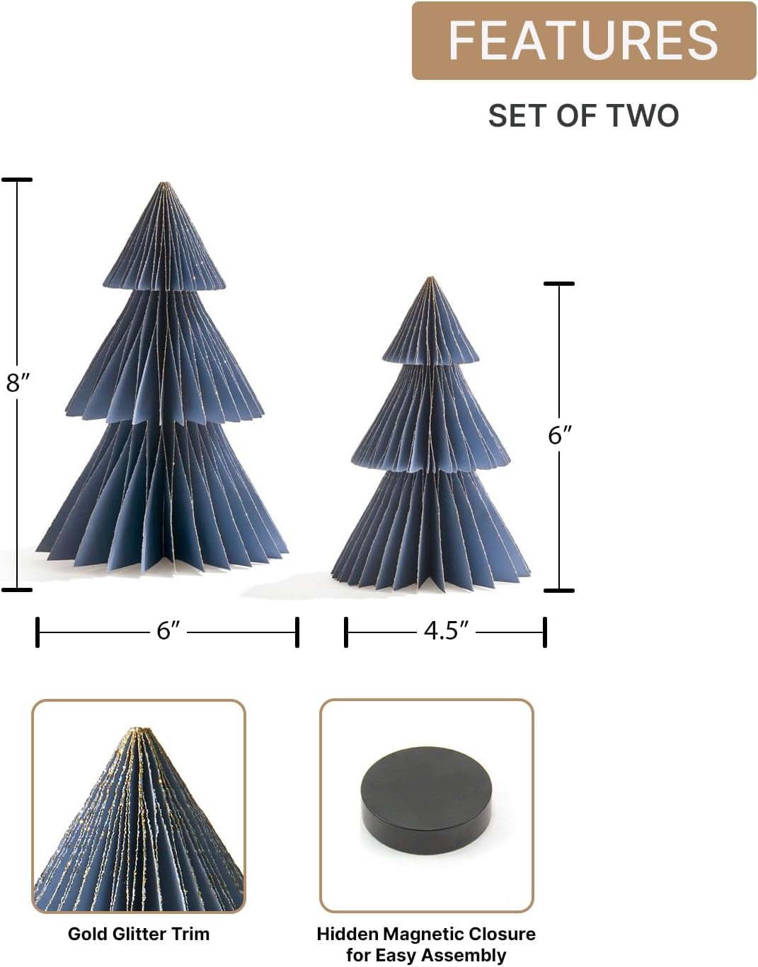 LampLust Winter Ornaments, 2 Pack Dusty Blue Honeycomb Paper Trees, 6 & 8 in, Blue Winter Wonderland Decorations, Table Centerpieces Decorations for Home Mantel Decor