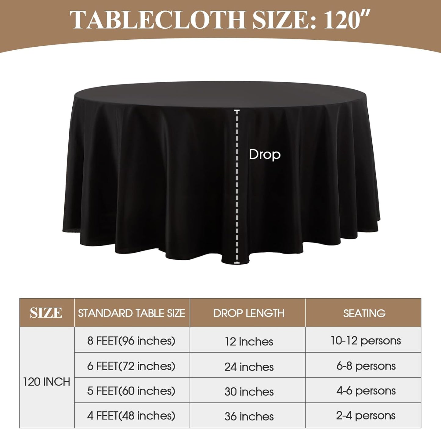 Round Tablecloth 120 Inch 10 Pack Black Tablecloths Washable Decorative Linen Polyester Table Clothes Cover for Dining Table Banquets Buffet Parties and Wedding