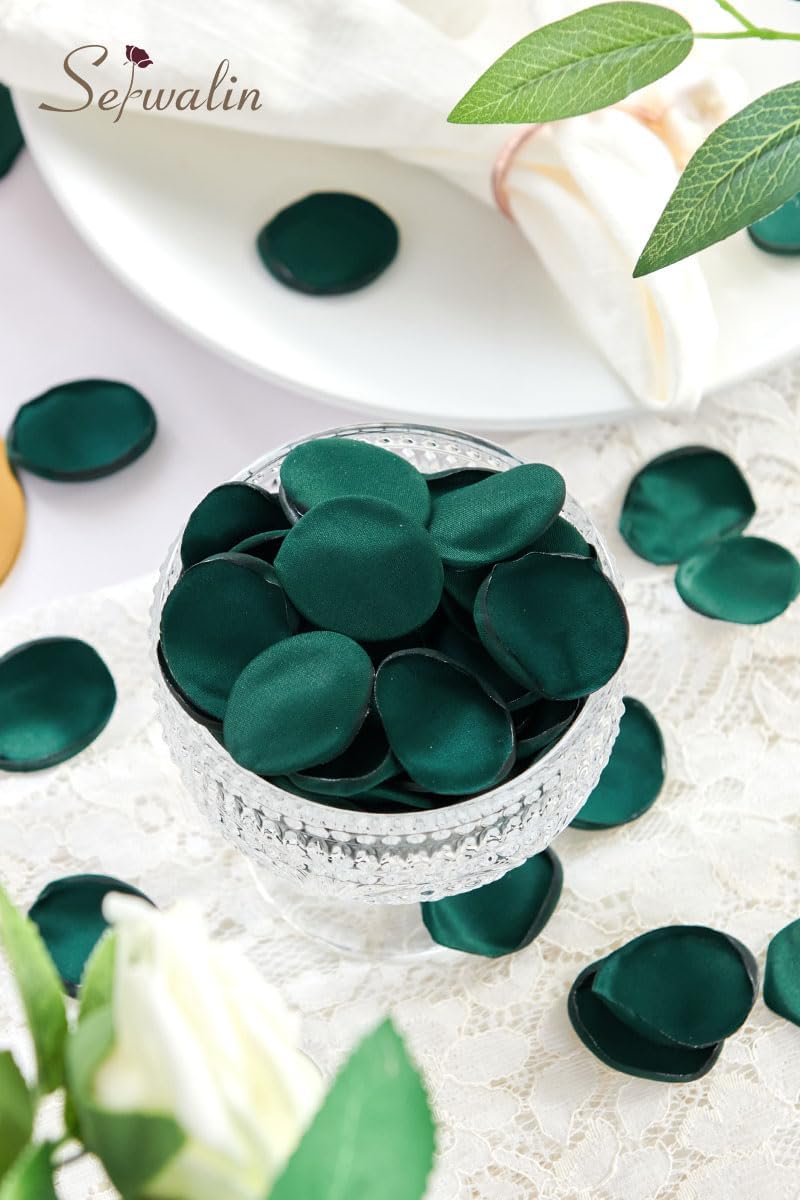 Serwalin 300Pcs Silk Rose Petals for Christmas Weddings Proposal Dark Green Flower Petals for Girl's Basket, Aisle, Table Decor