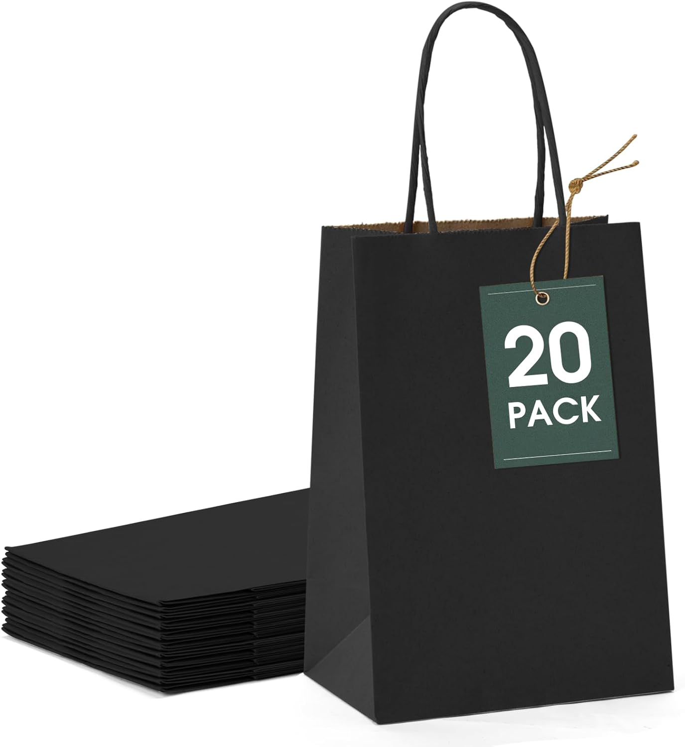 GSSUSA Kraft Paper Gift Bags 5.25x3.75x8'' 20 Pcs, Black Paper Bags with Handles, Bulk Kraft Gift Bag for Shopping, Craft, Grocery, Party, Retail, Lunch, Business, Wedding, Merchandise, Boutique