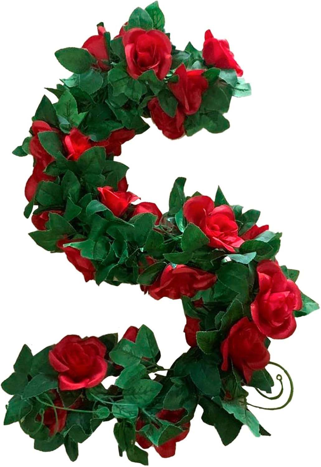 2 Pack Artificial Rose Vine Garland Fake Roses Flowers Plants Vines Hanging Floral Leaves Decoration for Wedding Party Table Garden Arch Wall Home Room Decor(Red)