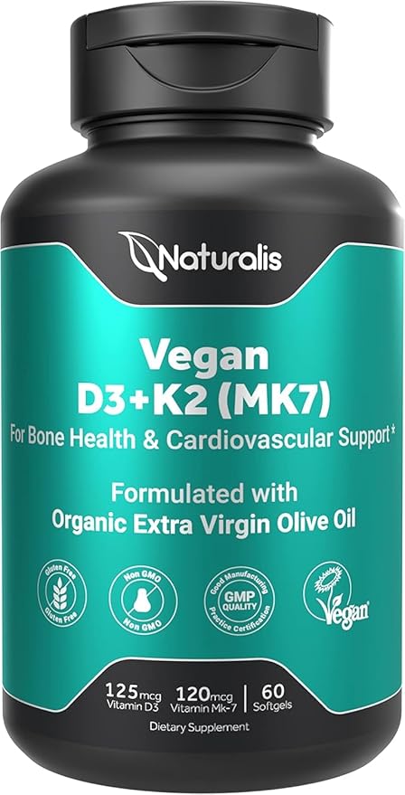 Vegan Vitamin D3 + K2 from Algae | 5000iu Vitamin D with 120mcg MK7 Vitamin K | Vegan Society Certified, Sustainably Sourced, Better Than Animal Derived | 60 Veggie Softgels