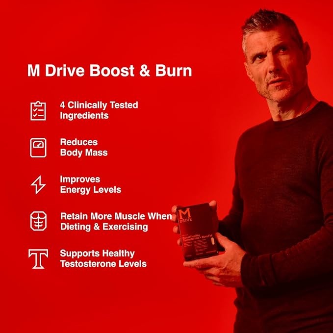 Mdrive Boost and Burn Testosterone Support Supplement and Fat Burner with Zinc, KSM-66 Ashwagandha, Advantra Z, 75 Capsules