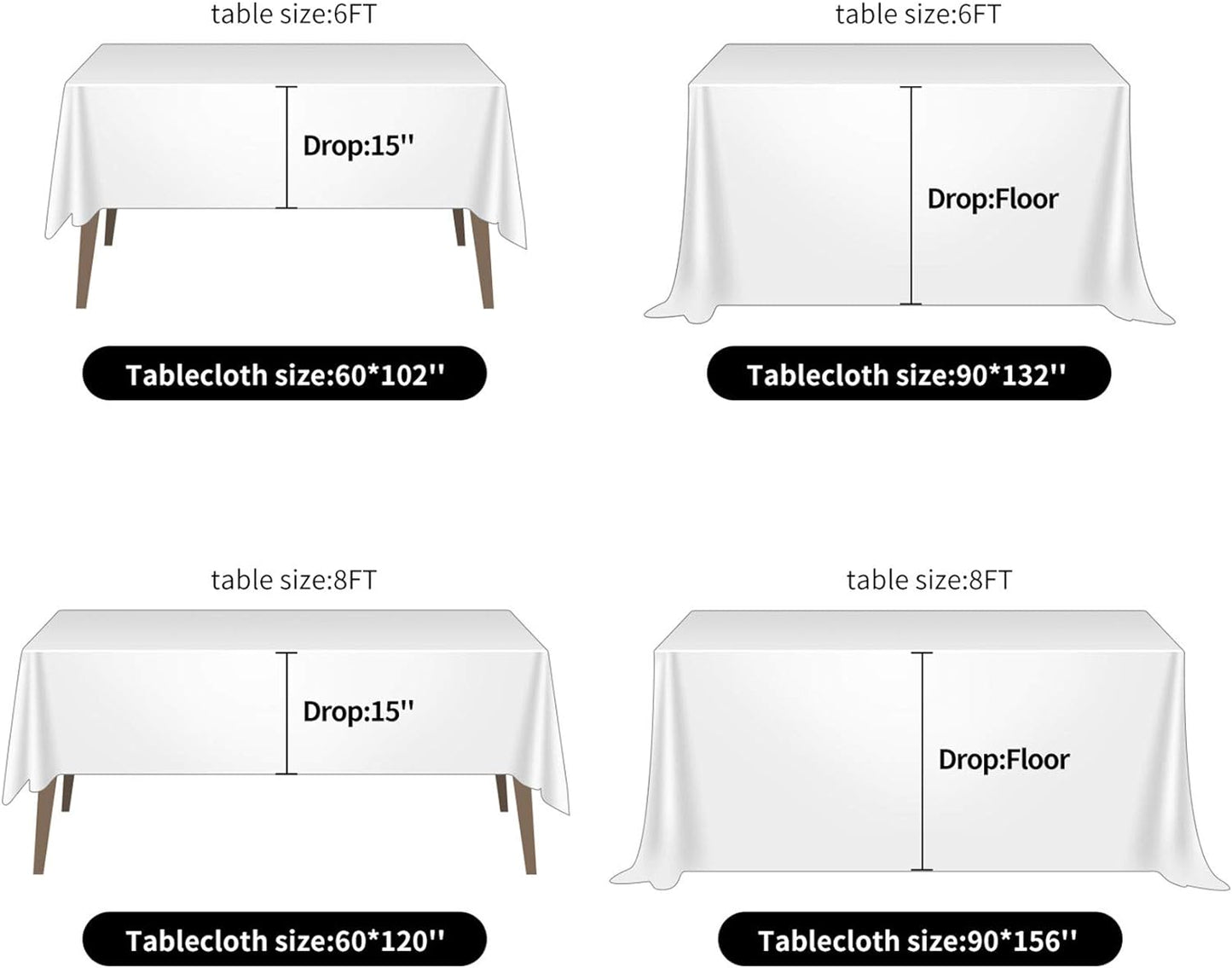 Ascoza 2pack 60x102 Inch Hunter Rectangular Tablecloth 6 Feet Table Cloth in Polyester Fabric for Wedding/Banquet/Restaurant/Parties