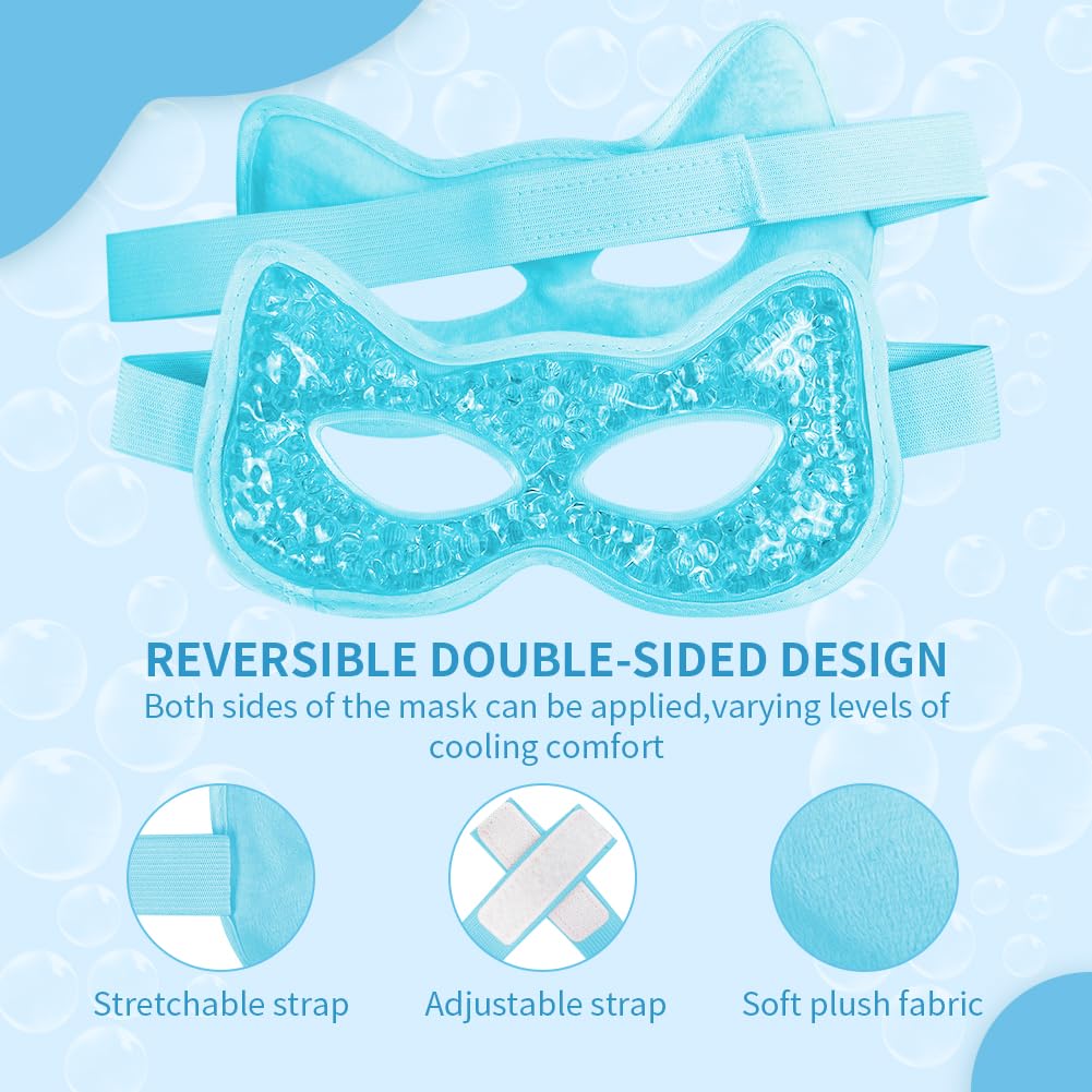 Cooling & Heating Eye Mask - Hot/Cold Use for Puffy Eyes, Headaches, Migraines, Sinus & Dark Circles (2 packs blue)