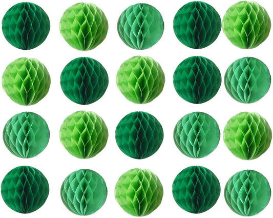 20pcs 3inch Honeycomb Flower Balls Party Honeycomb Balls Decoration Paper Flower Balls Tissue Paper Flower Ball Pom Poms Ball for Birthday Wedding Home Decor (3inch, Green Set)