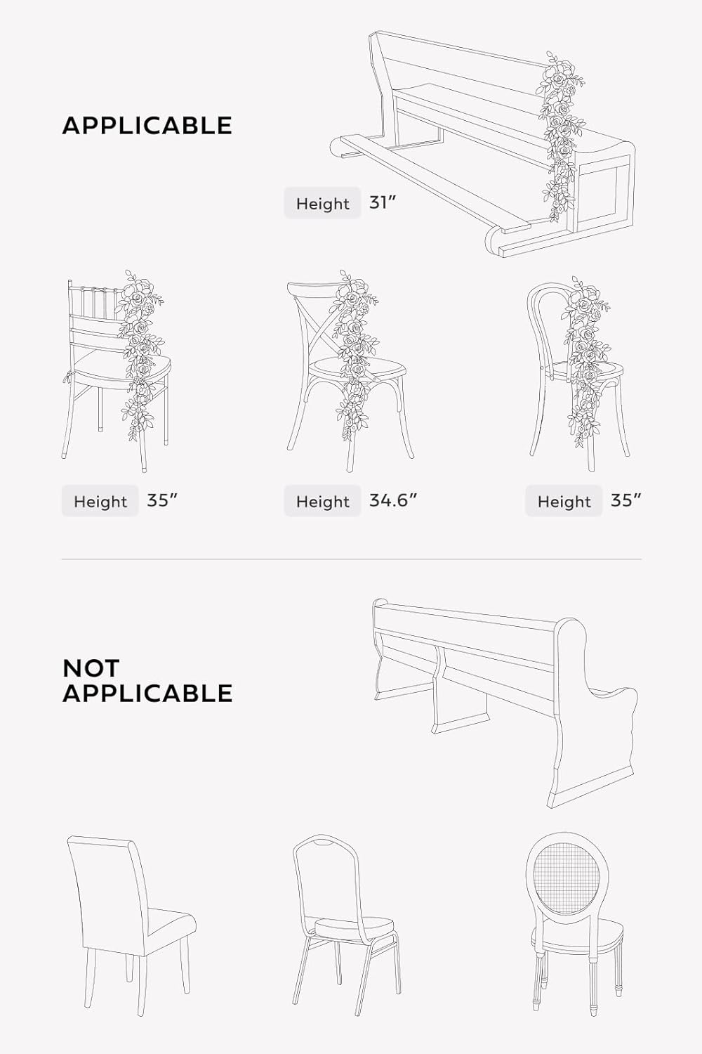 Ling's moment 10pcs Wedding Chair Decorations Aisle Floral Swag Artificial Pew Flowers Hanging Provence Blue & Purple for Ceremony Reception Church Rose Floral Faux Arrangement Party Outdoor Decor