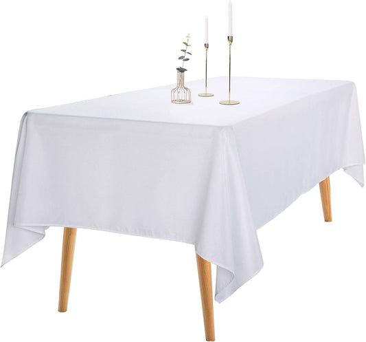 Ascoza 2pack 60x84 Inch White Rectangular Tablecloth 4 Feet Table Cloth in Polyester Fabric for Wedding/Banquet/Restaurant/Parties