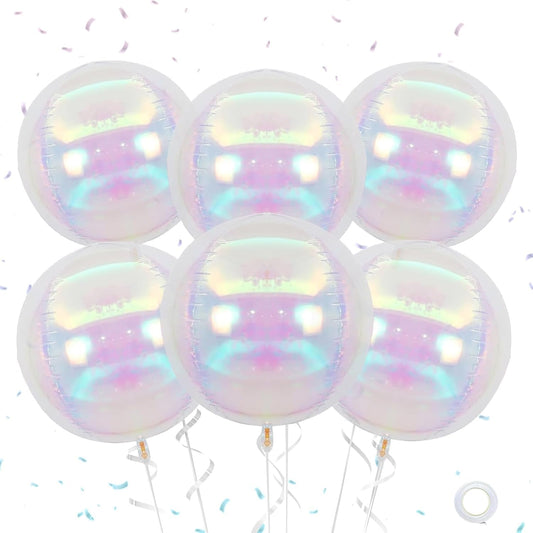 Giant 4D Foil Balloons, 6Pcs Large Metallic Iridescent Round Balloons, 22 Inch Big Round Foil Balloon for Mermaid Birthday Party Baby Shower Wedding Decorations