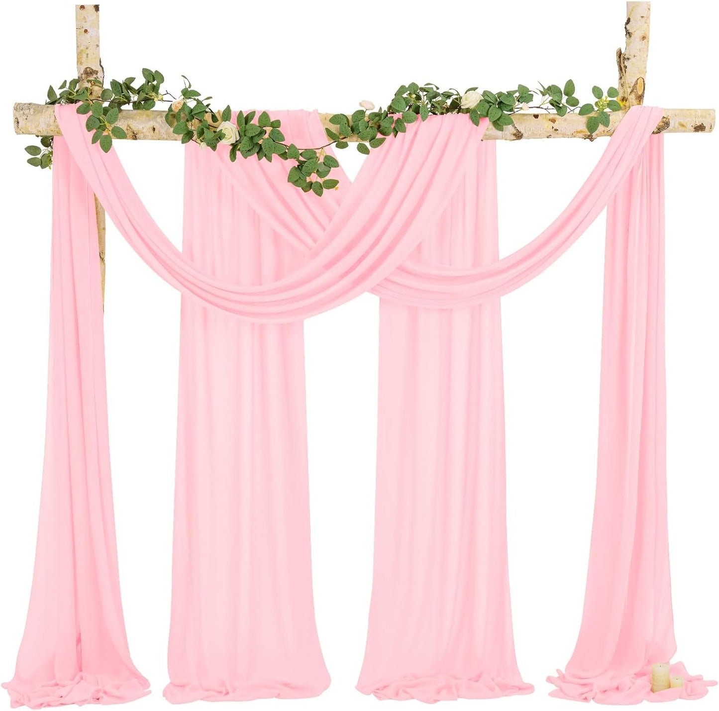 Wedding Arch Draping Fabric, 4 Panels 28" x20ft Pink Sheer Chiffon Curtain Drapes for Wedding Drapes Sheer Backdrop Curtains for Wedding Ceremony Reception Party Decoration