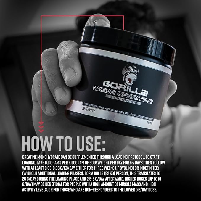 Gorilla Mind Creatine Monohydrate Micronized Powder, Improved Muscle Size, Power Output and Strength, 5 Grams per Serving, 100 Servings