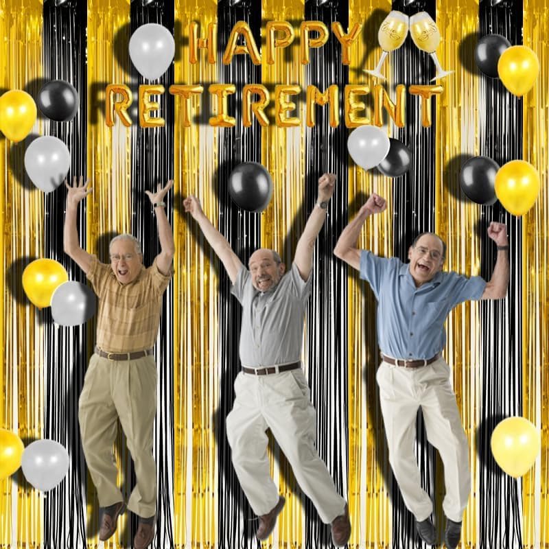 BRAVESHINE 3.2 x 8.2 ft Black Gold Foil Fringe Curtains - 2 Pack Metallic Photo Booth Streamers Backdrop for Boy Men Birthdays/New Years/Graduates/Homecoming/Farewell/Prom/Ramarak Party Decorations