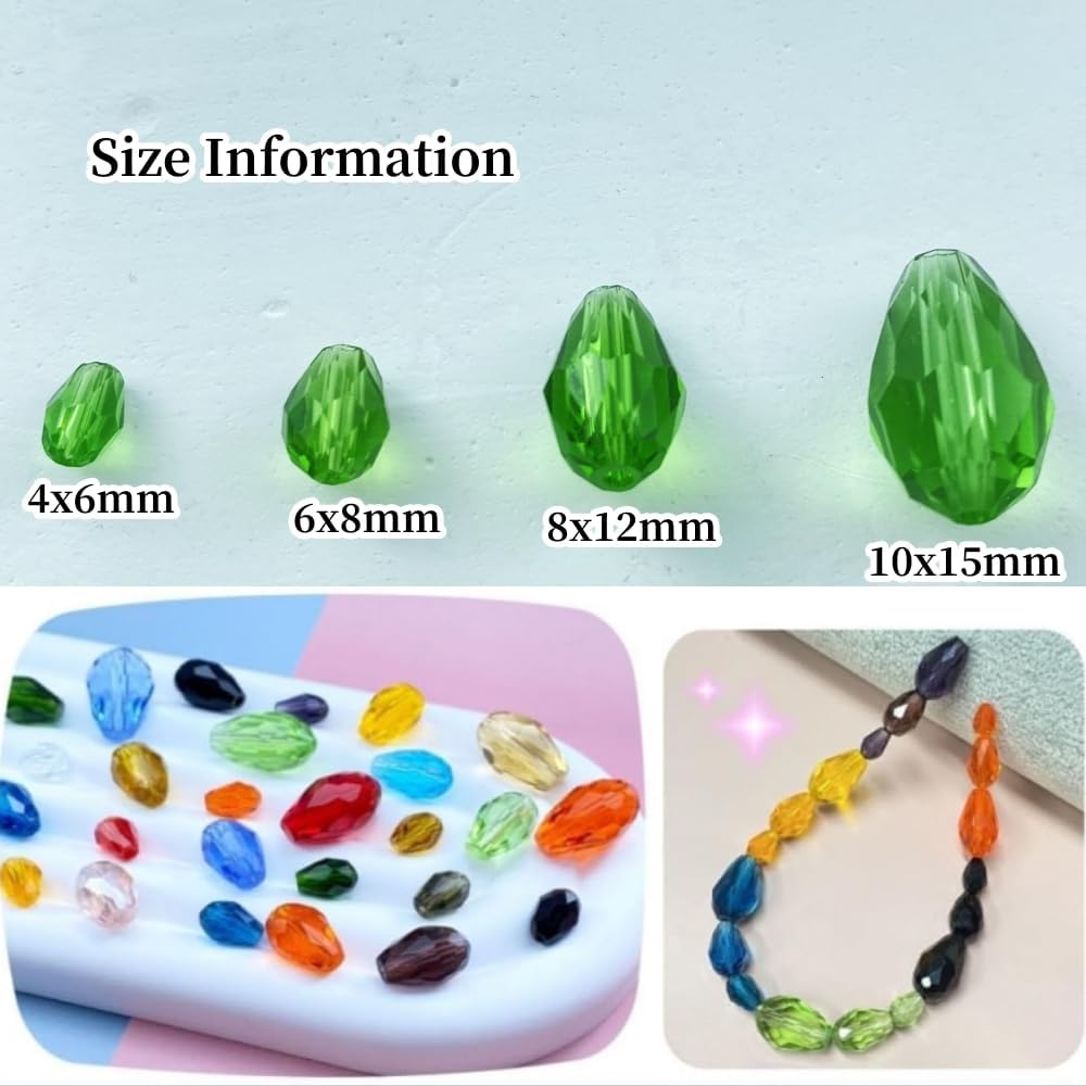 130pcs 6x8mm Teardrop Crystal Glass Beads Vertical Hole Faceted Glass Teardrop Spacer Beads for Bracelets Necklace Earring DIY Jewelry Making Craft(Green)