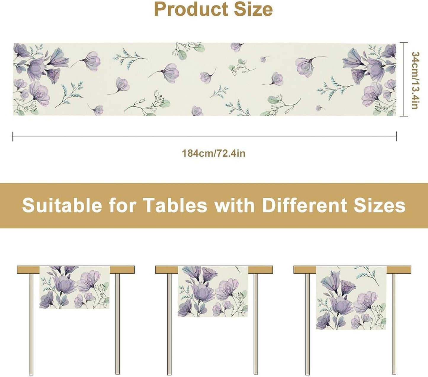 Poppy Flower Table Runner, Watercolor Purple Floral Leaves Seasonal Spring Summer Table Runner for Kitchen Dinning Table Runner Decor Home Wedding Party Holiday, 13x70 Inch