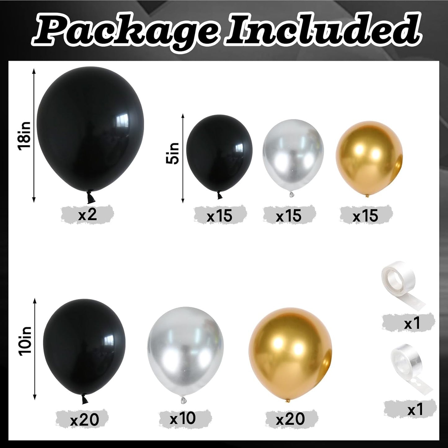 Black Gold Balloon Arch Kit 99Pcs Black Gold Silver Balloons Garland Kit Metallic Black and Gold Birthday Party Balloons for Boys Men Graduation Retirement Wedding Anniversary Bachelorette Decorations