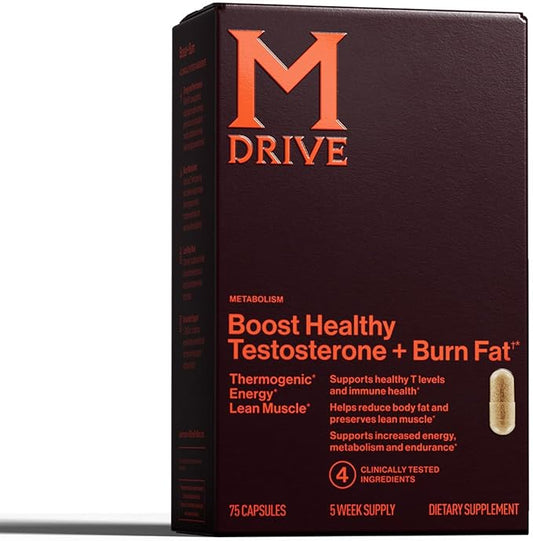 Mdrive Boost and Burn Testosterone Support Supplement and Fat Burner with Zinc, KSM-66 Ashwagandha, Advantra Z, 75 Capsules