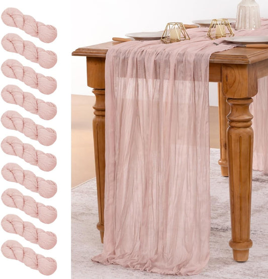 MLMW 10 Pack Pink Cheesecloth Table Runner Boho Gauze Rustic Cheese Cloth Table Runner 160 inch Sheer 13.3ft for Gender Reveal Wedding Party Baby Bridal Shower Birthday
