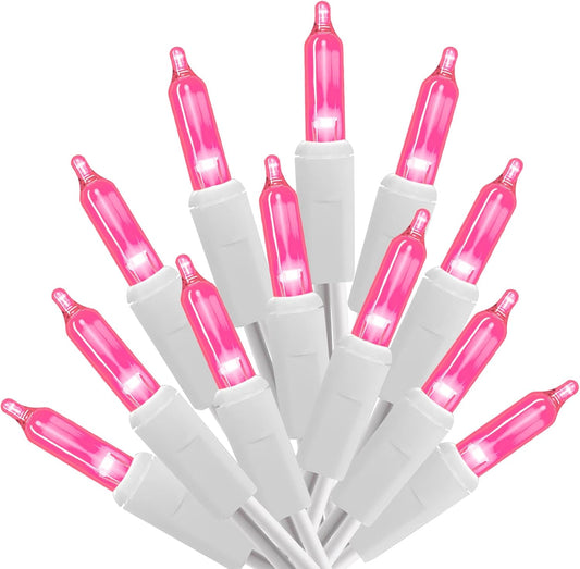 100 Count Pink Lights for Valentine's Day Decorations 20ft Mini Christmas String Lights White Wire Incandescent Bulb Waterproof Fairy Lights for Indoor Outdoor Xmas Tree Valentine's Day Décor