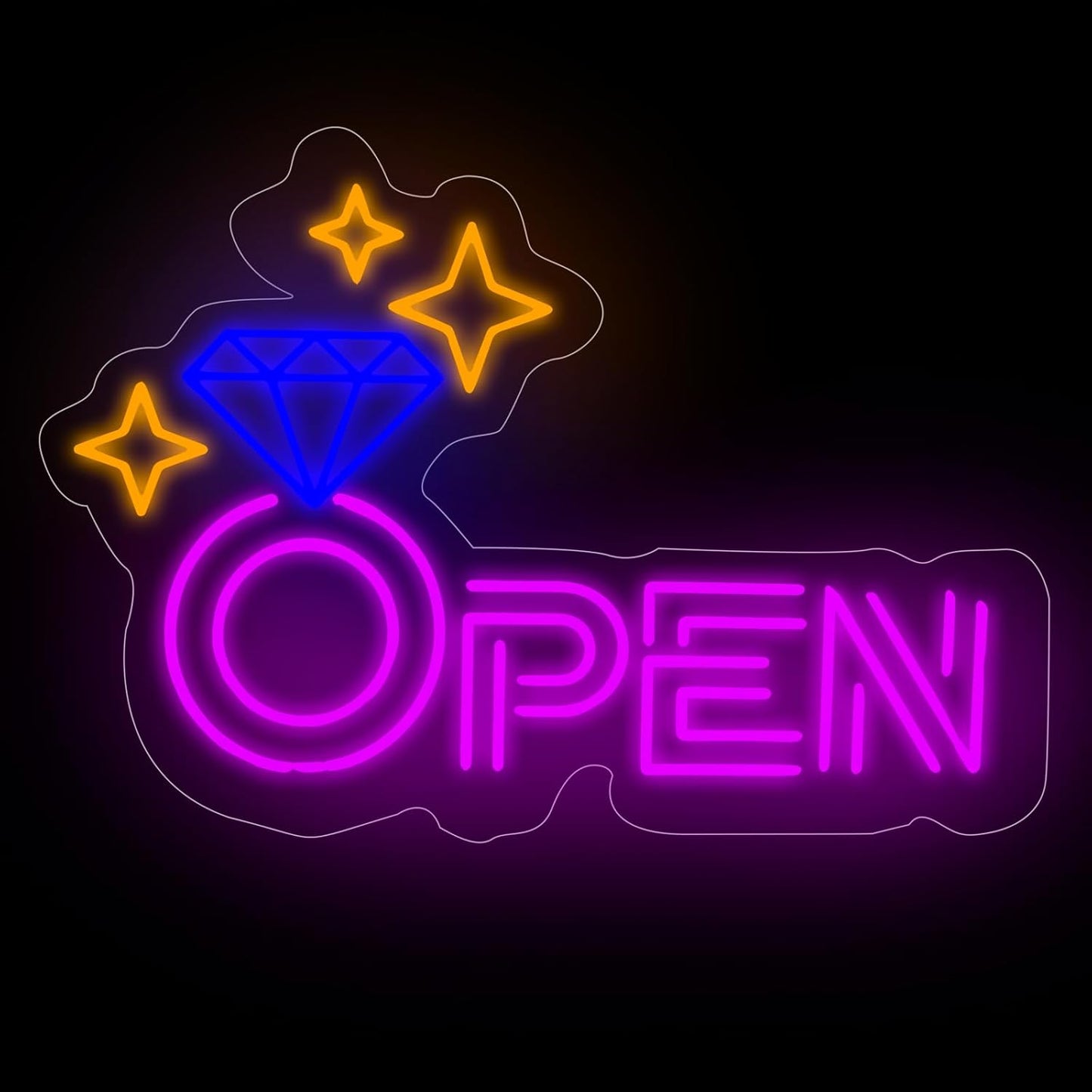 Diamond Open Indoor Neon Sign For Jewelry Store Custom Led Neon Sign Business Decor Store Decor Diamond LED Light Wall Art Decoration, 16.5"x11", Purple