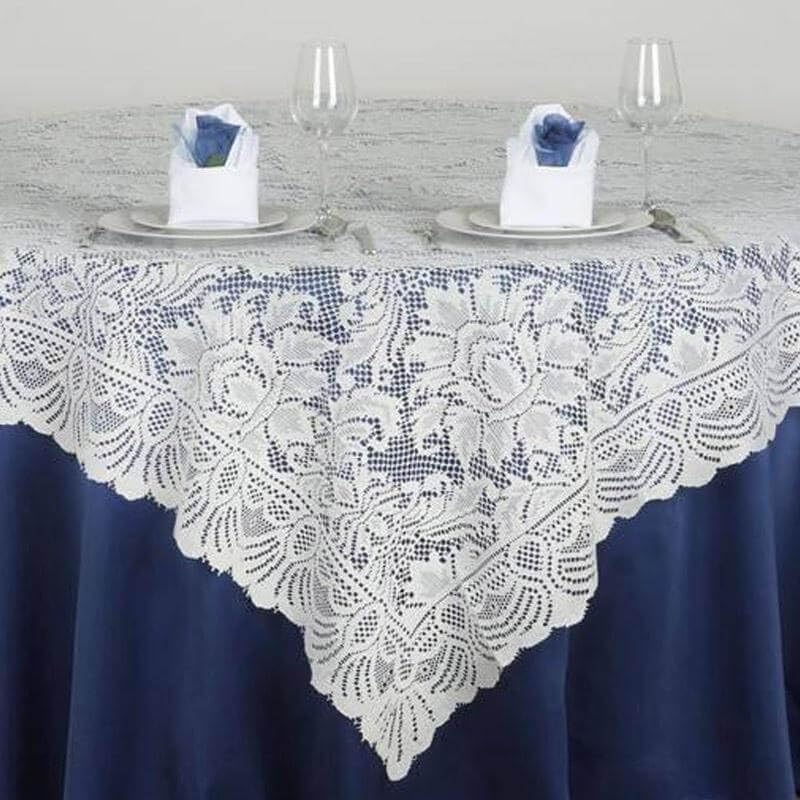 Efavormart 90" x 90" Ivory Square Lace Table Overlay for Wedding Catering Party Table Decorations