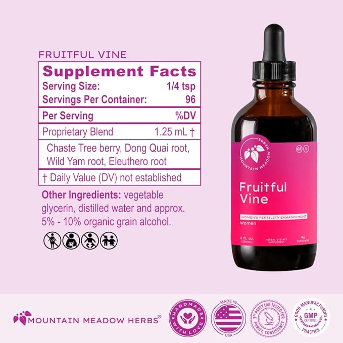 Mountain Meadow Herbs Fruitful Vine - Hormonal and Reproductive Health Support for Women, Dong Quai, Chaste Tree and Herbal Blend for Fertility and Cycle Balance, 4oz