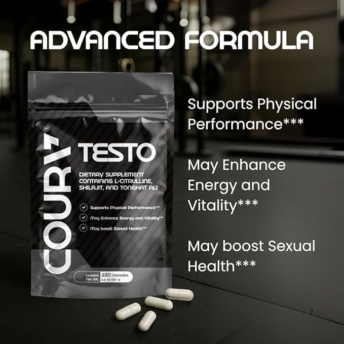 COURA Mens Testo - 220 Capsules 55 Servings - Vitamins for Men - Mens Testo - Shilajit Zinc Magnesium L Arginina Citrulina Beta