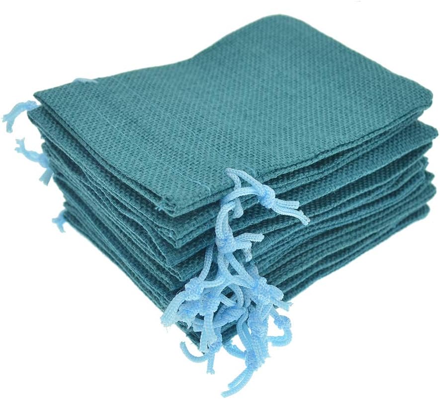 20pcs Burlap Bags with Drawstring, 5x7 Inch Jute Sacks Jewelry Candy Pouch Christmas Wedding Party Favor Gift Bags (Peacock Blue)