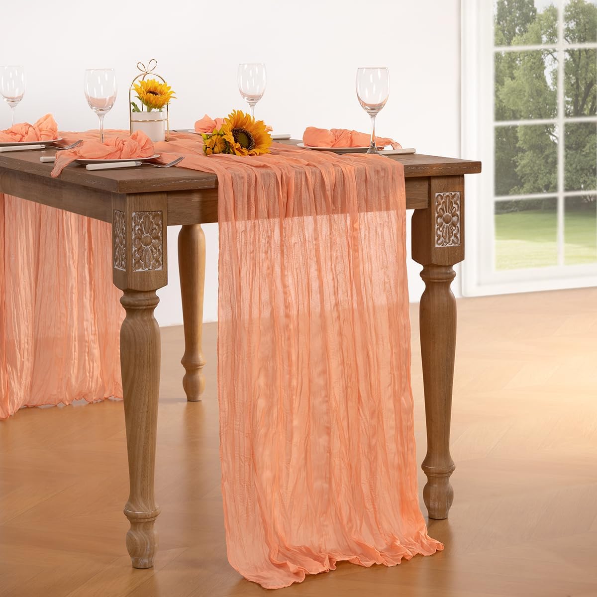 Peach Cheesecloth Table Runner 12 Pack Fall Table Runners Boho Gauze 120 Inches Cheese Cloth Fall Table Decorations for Sweet Little Peach Baby Shower Decor Wedding Bridal Thanksgiving Party