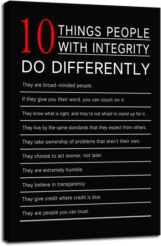 10 Thing People with integrity do Differently Inspirational Canvas Wall Art Motivational Wall Decor Poster Prints Framed for Classroom Modern Home Wall Decor Framed Ready to Hang [12''W X 18''H]