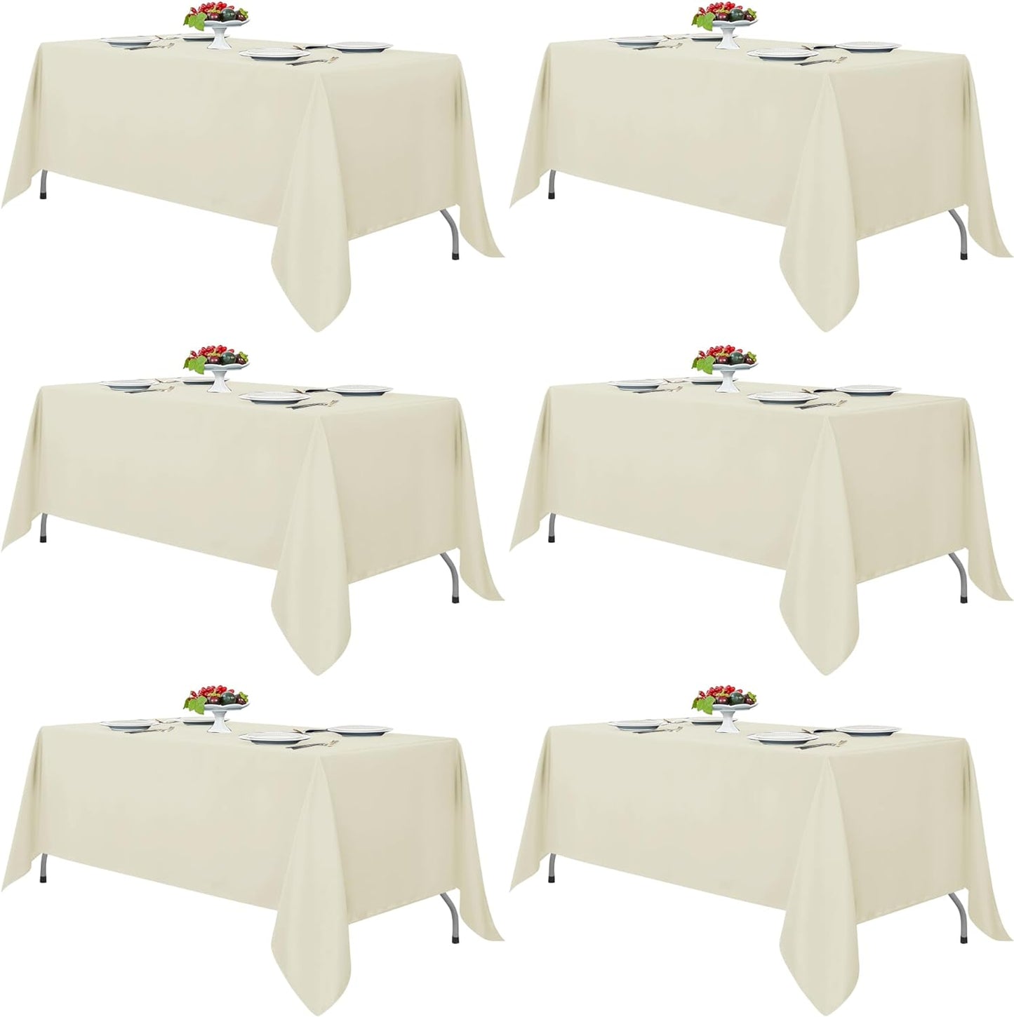 Fitable Ivory Rectangle Tablecloths for 6 Foot Tables, 6 Pack - 70 x 108 Inches - Stain Resistant and Washable Table Clothes, Polyester Fabric Table Covers for Wedding, Party, Banquet, Buffect