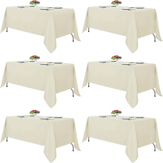 Fitable Ivory Rectangle Tablecloths for 6 Foot Tables, 6 Pack - 70 x 108 Inches - Stain Resistant and Washable Table Clothes, Polyester Fabric Table Covers for Wedding, Party, Banquet, Buffect