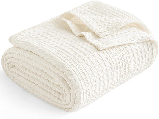 PHF Lightweight Waffle Weave Blanket Twin Size, Breathable & Ultra Soft, 66"x 90" Soft & Cozy Thin Blanket for All Season & Hot Sleepers, Bed, Home Decor - Coconut White