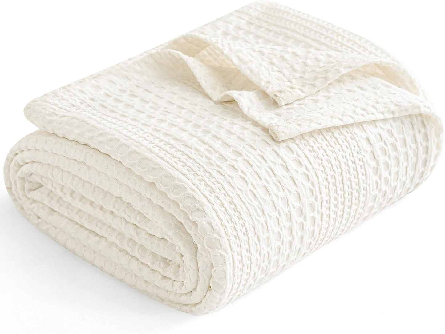 PHF Lightweight Waffle Weave Blanket Queen Size, Breathable & Ultra Soft, 90"x 90" Soft & Cozy Thin Blanket for All Season & Hot Sleepers, Bed, Home Decor - Coconut White