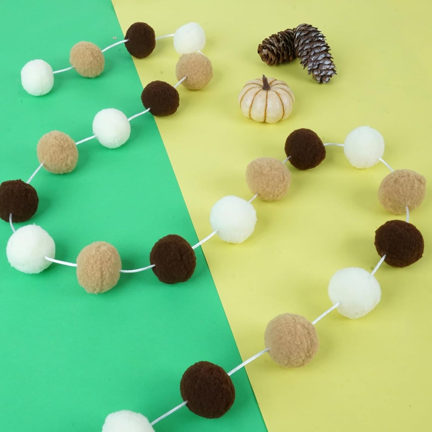 TBD Decor 2pk Pom Pom Garland 13FT Colorful Large Felt Ball Garland Fall Decoration for Mantle,Indoor Holiday Wedding Birthday Party Supplies(White Brown,4cm)