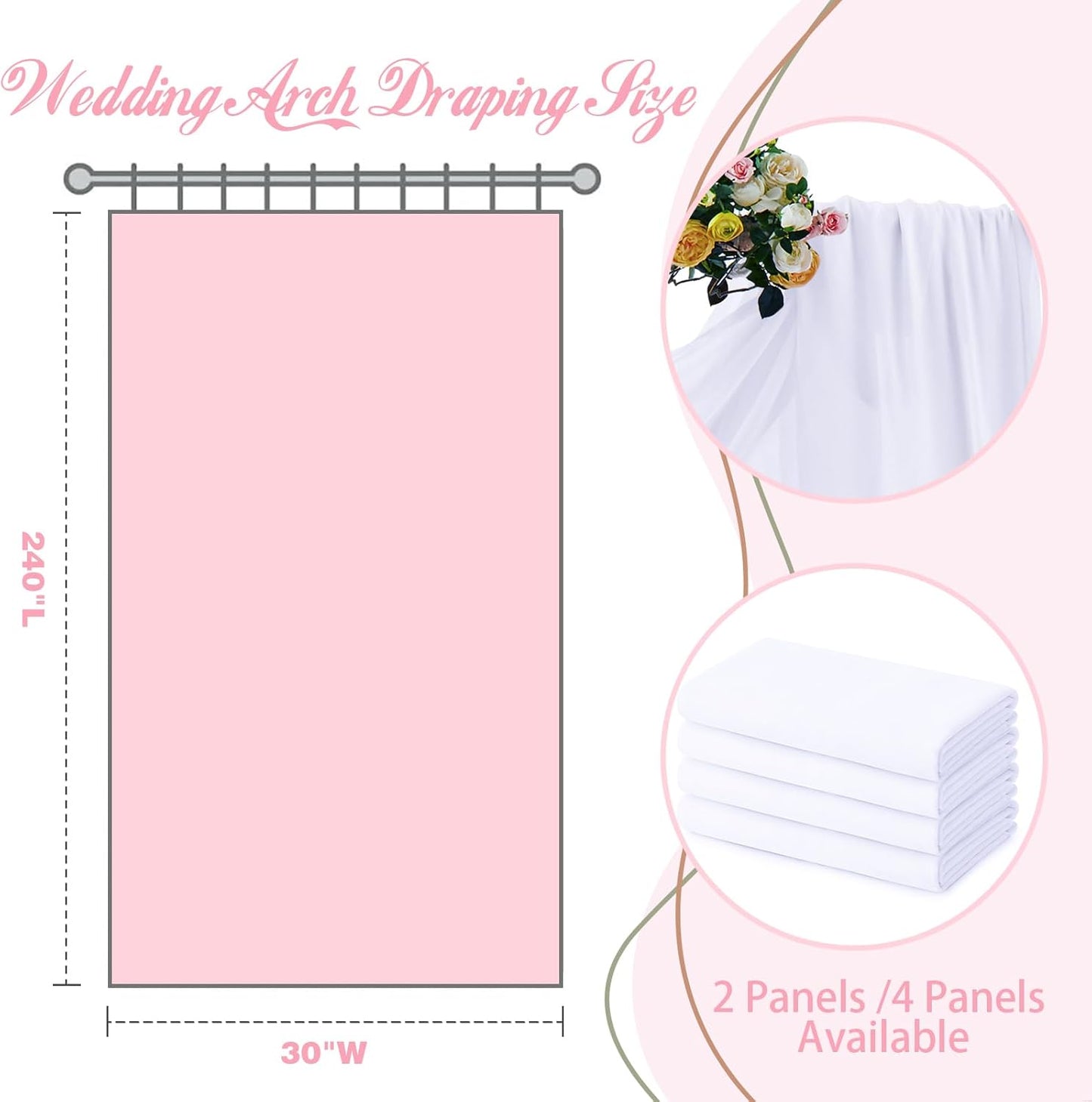 SiinvdaBZX 2 Panels Wedding Arch Draping Fabric 30" x 20Ft White Sheer Chiffon Fabric Outdoor Extra Long Decorative Drapery Fabric for Party Ceremony Ceiling Curtain Backdrop