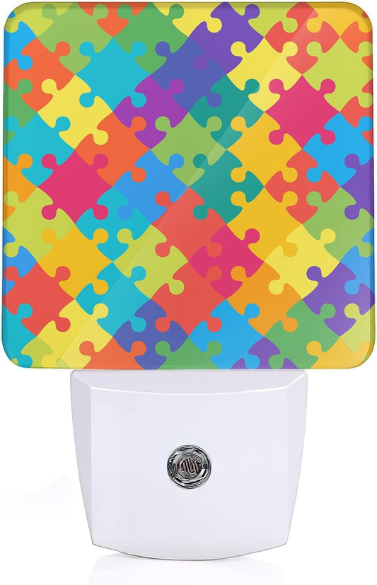 Autism Puzzles Night Light, Night Light Plug into Wall with Dusk to Dawn Sensor, LED Lamp Energy Saving Lights for Men Women Boys Girls,Lamp for Bedroom Bathroom Hallway