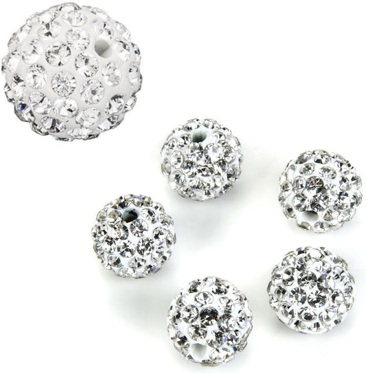 50pcs Adabele Grade A Suncatcher Crystal Rhinestone Pave Loose Beads 10mm Clear White Polymer Clay Disco Ball Spacers Compatible with Shamballa All Craft Jewelry Making DB10-1