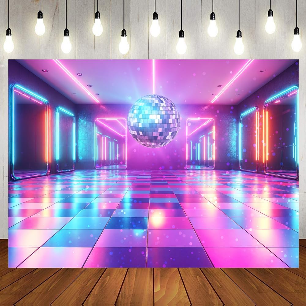 Disco Decorations Backdrop, Retro Glow Party 70s 80s 90s Theme Stage Dance Background Disco Party Decoration, Polyester Banner PartyBackdrop for Birthday Prom Portrait Photo Props 6x4FT