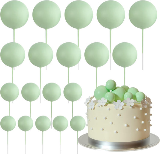 ASTARON 20 Pcs Ball Cake Topper Decorations Mini Balloons Cake Topper Sticks Light Green Balls Cake Picks Cake Topper Balls Cake Decorations for Wedding Birthday Cake Decorations