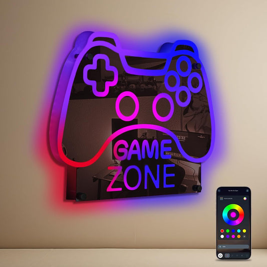 ineonlife Game Zone Controller Neon Sign Mirrored Colorful LED Lights for Gaming Room Decor Light Up Signs for Teen Boy Bedroom Decoration Best Gift for Kids 11.42 x 14.17 inches USB Powerd