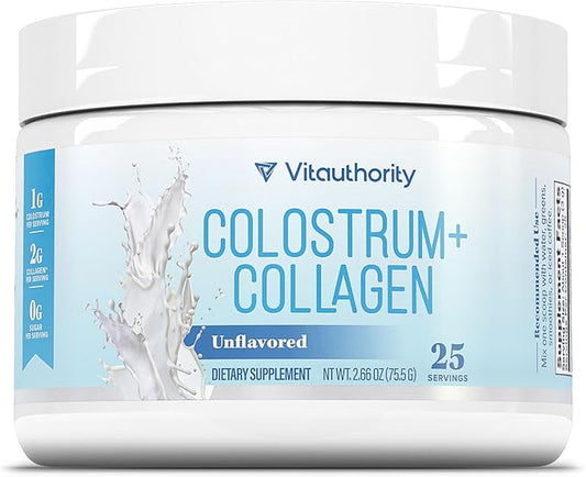 Colostrum Collagen Peptide Protein Powder Hydrolyzed HydroPeach Gut Health, Skin & Immune Support | 1g Bovine Colostrum 2g Collagen Peptides 20mg Peach Ceramides Blend Unflavored 25 Servings, No Sugar