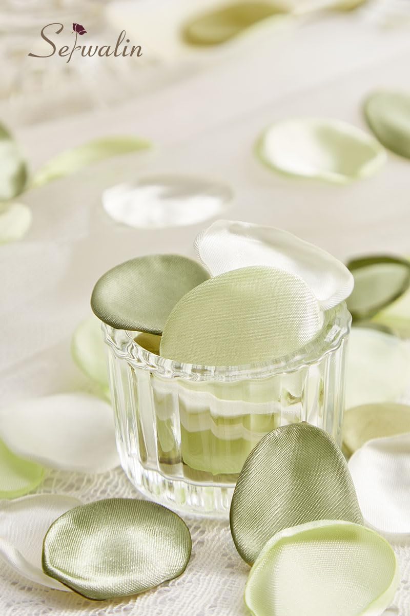 Serwalin 300Pcs Silk Rose Petals Artificial Flower Petals for Weddings Bean Green Fake Rose Petals Flower Girl Aisle Romantic Decor Dinner Table Centerpieces Proposal (3 Color Mixes)
